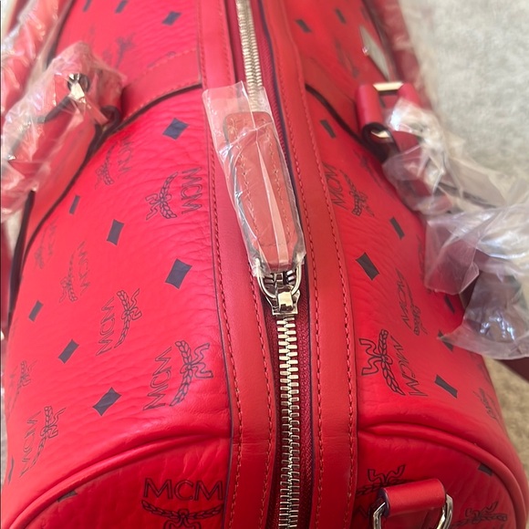 Red MCM Logo Travel Duffel Bag - Picture 8 of 10
